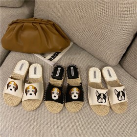 Summer new Roman hemp woven flat bottom fisherman open-toed lazy beach tide female half slippers