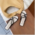 New Roman Summer Fashion Thin Belt Hollow Thick Medium Heel Wild Beach Holiday Lazy Half-Drag Female Sandals