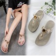 Summer wedge heel thick bottom wear pinch flat bottom flip flops sponge cake sandals 3668-16A 35-41 yards