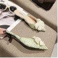Pointed bowknot half slippers female spring wear new mid-heeled Baotou sandals kitten heel mules