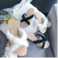 Rome summer new mink hair cross belt open toe beach vacation lazy woman cool half drag tide flat