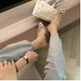 Xia Baotou gauze half drag pearl thick with wild OL dress high-heeled lazy women's shoes