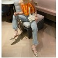 Xia Baotou gauze half drag pearl thick with wild OL dress high-heeled lazy women's shoes