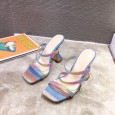 New summer fashion color thin belt open-toed wine glass high-heeled dress catwalk half drag female sandals 41
