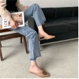 Baotou half slippers female new outer wear flat bottom retro metal buckle pointed sandals thick heel