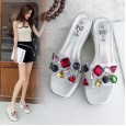 New slippers women wear high-heeled toe in summer, transparent slope with open-toe female cool half-drag