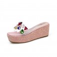 New slippers women wear high-heeled toe in summer, transparent slope with open-toe female cool half-drag