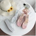 Wedge slippers female summer new fashion thick bottom penetrating bright film high heel half drag sandals