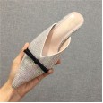 The new outer wear half slippers women's fashion wild baotou shoes fine heel pointed rhinestone shoes 5-3