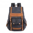 Men Canvas Large Capacity Outdoor Backpack Laptop Backpack - Black 