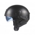 PU Leather Vintage Size Motorcycle Half Helmet With Sun Visor Detachable Collar - Light Brown 