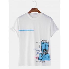Men Casual Cartoon Print Loose Short Sleeve T-Shirts - White S 