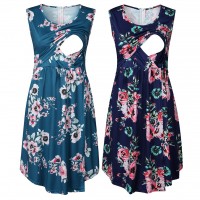 Maternity Wear Sleeveless Printed Dress Nursing Wear