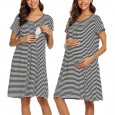 Summer striped striped short-sleeved round neck loose dress maternity dress