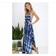 Women's ink graffiti print V-neck halter dress bohemian dress