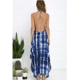 Women's ink graffiti print V-neck halter dress bohemian dress