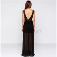 Deep summer v-neck lace stitching chiffon dress long skirt sexy dress