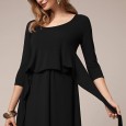 Hot fashion maternity dress wrinkled long belt round neck nursing dress