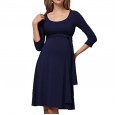 Hot fashion maternity dress wrinkled long belt round neck nursing dress
