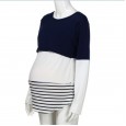 Maternity Wear Long Sleeves Round Collar Colorblock Lace Striped T-Shirt
