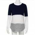 Maternity Wear Long Sleeves Round Collar Colorblock Lace Striped T-Shirt