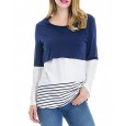 Maternity Wear Long Sleeves Round Collar Colorblock Lace Striped T-Shirt