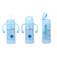 Baby insulated baby bottle children kettle with handle straw nipple dual-use stainless steel cartoon water cup learning drink cup