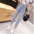 Ripped jeans ladies summer new straight high waist loose wide leg pants nine points daddy pants tide