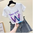 Bronzing cotton T-shirt female short-sleeved European goods pink summer new slim slimming jacket fashion
