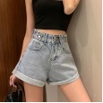 Denim shorts women loose high waist was thin summer new outer wear a student wide leg casual hot pants