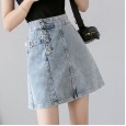Denim short skirt female spring and summer new high waist chic skirt a word bag hip skirt was thin tide