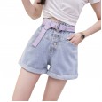 High waist curled wide leg denim shorts women summer new loose loose thin wild wild hot pants tide