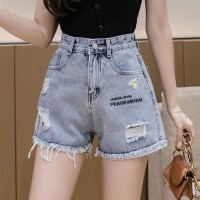 Daisy denim shorts female summer new loose high waist was thin light blue wide leg pants hot pants