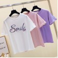 Summer new letter sequin short-sleeved T-shirt female loose white bottoming half-sleeved shirt tide