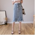 High waist denim skirt female new skirt spring and summer mid-length a-line skirt was thin and versatile