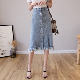 High waist denim skirt female new skirt spring and summer mid-length a-line skirt was thin and versatile