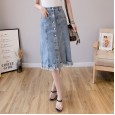 High waist denim skirt female new skirt spring and summer mid-length a-line skirt was thin and versatile