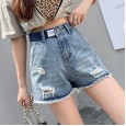 High waist denim shorts female summer new loose loose thin hole a word large size wide leg hot pants tide