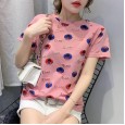 Summer new heavy industry cartoon pattern personality hollow 3D texture fashion comfortable short sleeve t-shirt female