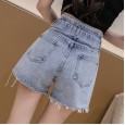Denim shorts women loose high waist a word wide leg shorts new Xia Xian thin raw edge hot pants jeans