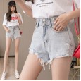 Denim shorts women's summer new high waist wide legs loose and thin outside wearing a hot pants tide