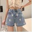Summer high waist light-colored small daisy embroidery was thin denim shorts embroidery female a-type loose outer wear hot pants