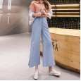 Thin section Tencel high waist was thin split jeans jeans wide legs nine points wind pants female super fire summer