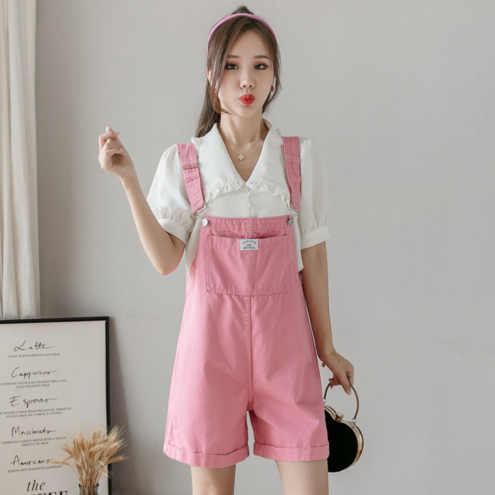 Siamese shorts women's summer new loose loose thin leg pants wild thin purple denim overalls