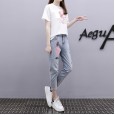 Summer women's new sequins little swan short-sleeved T-shirt printed jeans two-piece suit women