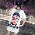 Summer style new personality short-sleeved t-shirt women loose large version of the long cartoon bottom missing shirt