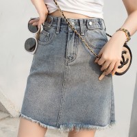Denim skirt female spring new high waist A-line skirt student short skirt bag hip skirt denim skirt