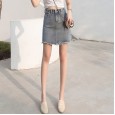 Denim skirt female spring new high waist A-line skirt student short skirt bag hip skirt denim skirt