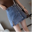 Short skirt female spring and summer denim skirt new a-line skirt breasted skirt high waist bag hip skirt lined hakama