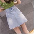 Super hot skirt women's spring and summer new irregular a-line skirt high waist was thin embroidered denim skirt